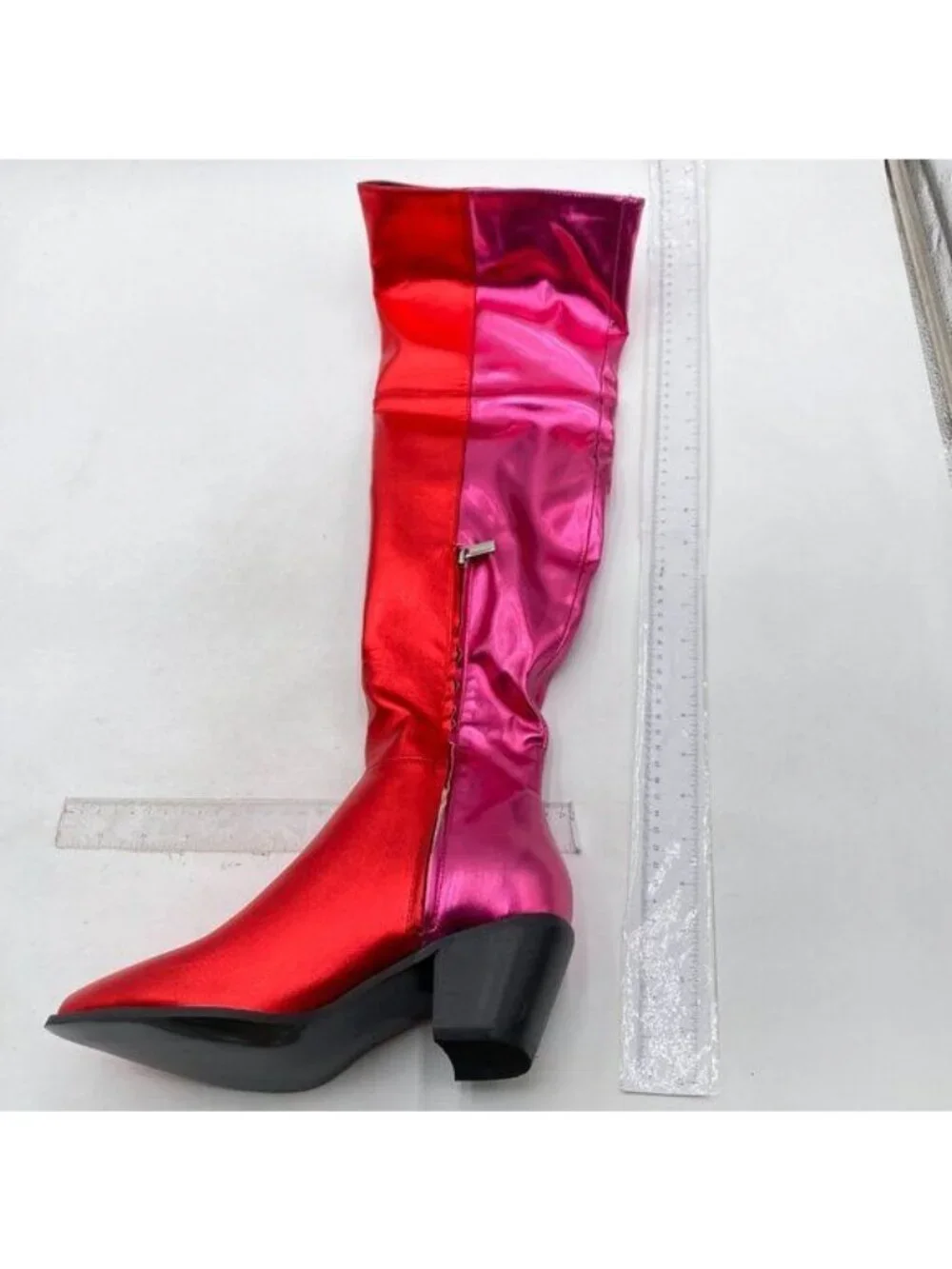 FSJ Women Thigh High Tall Boots Over The Knee Booties Pointed Closed Toe Red